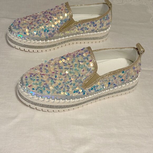 Temu Shoes - Iridescent sequin slip-on platform sneakers